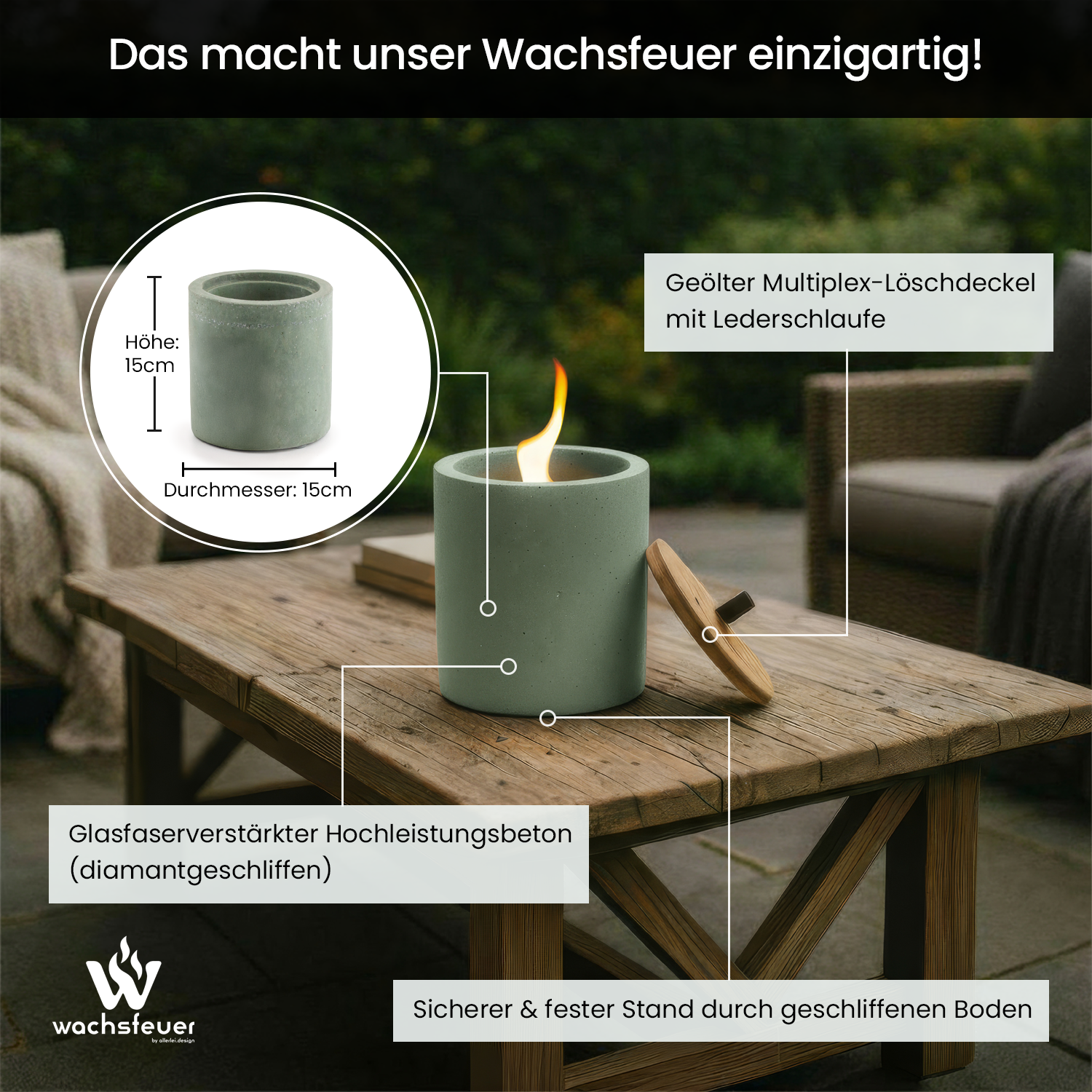 Wachsfeuer 15x15 cm - Handmade in Hessen – Bild 3