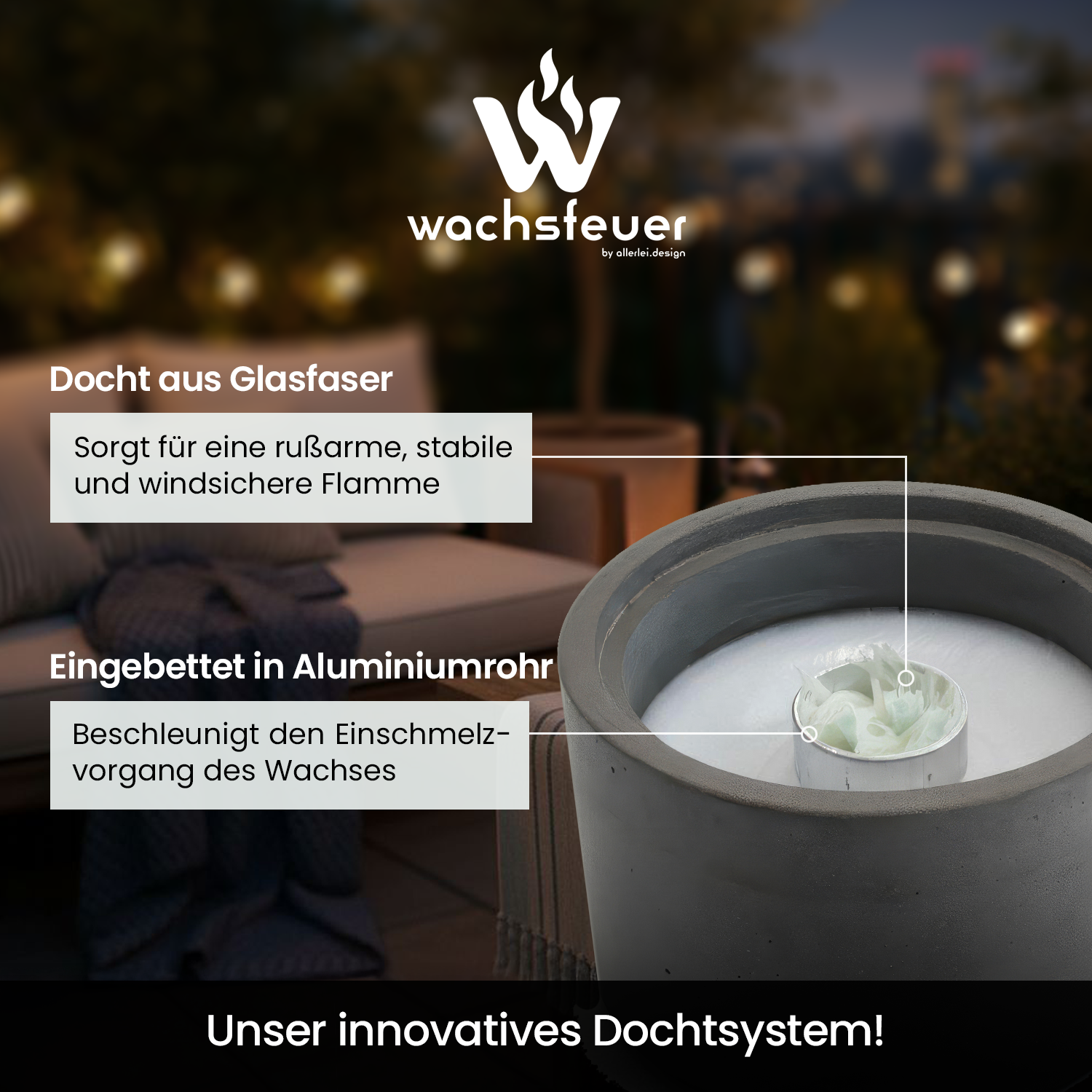 Wachsfeuer 15x15 cm - Anthrazit – Bild 3